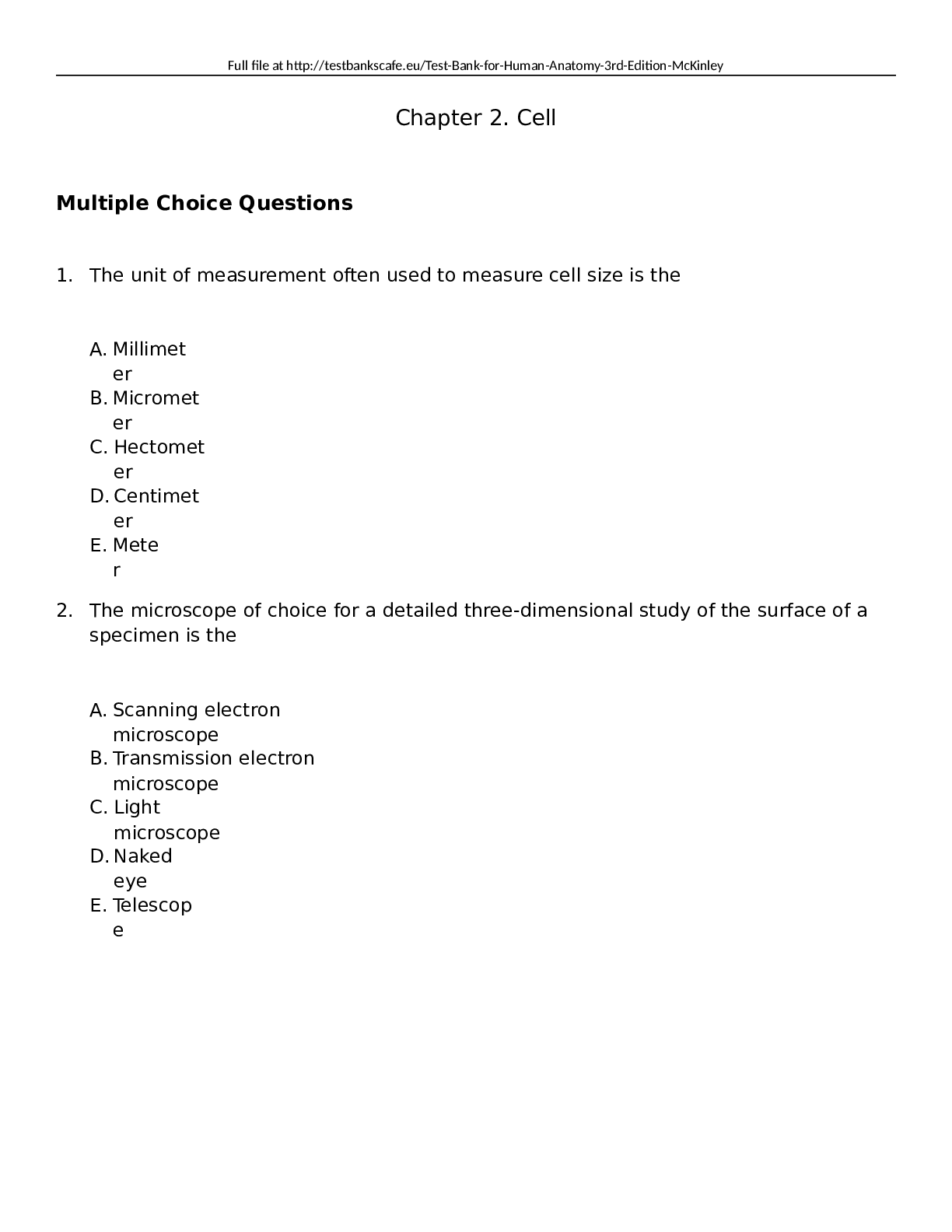 Preview image for Test Bank for Human Anatomy 3rd Edition McKinley 2023